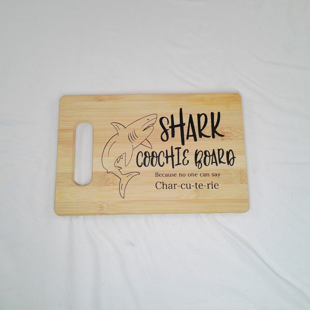 Shark Coochie Board Bamboo Charcuterie Cutting Board Funny Kitchen 11.5” x 7.5”